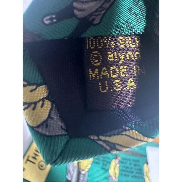 Rare ALYNN Neckwear Mens Necktie 57" Green 100% Silk The Golf Lesson MADE IN USA - Picture 5 of 5